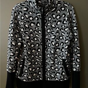 Rachel Zoe Leopard Print Zip Up Sweater L